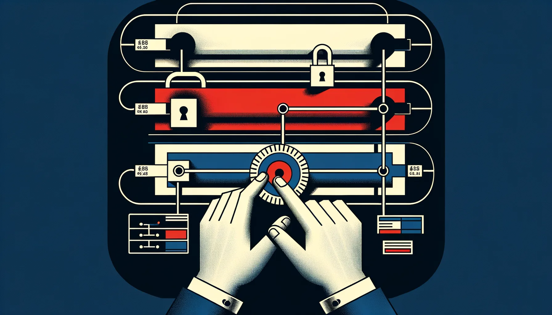 Three currency layer bars with the top two locked and the bottom accounting layer being precisely adjusted with a dial to match a bank statement