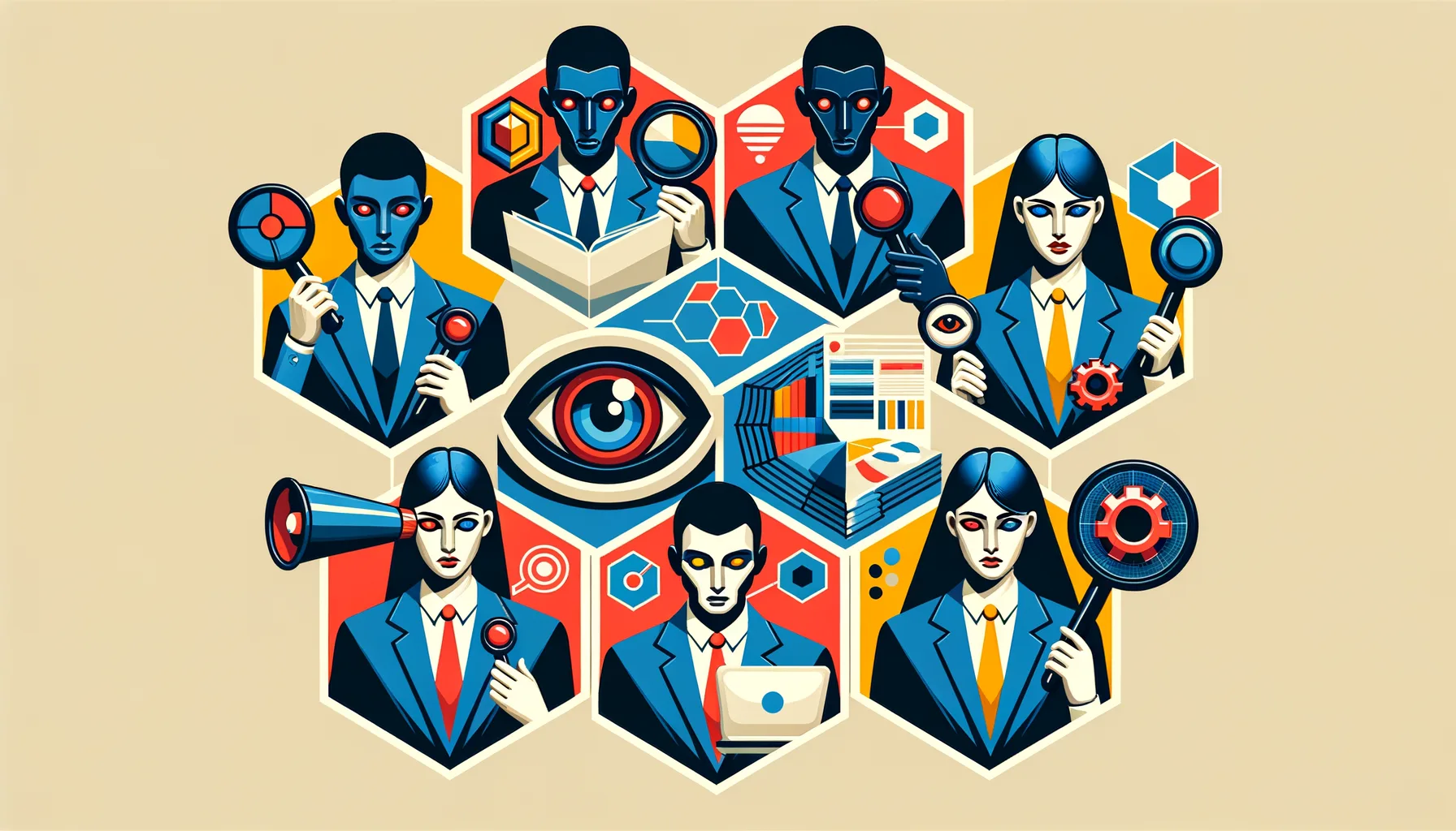 Six specialised AI agent figures — marketing, revenue, front desk, SEO, design, and PA — arranged around a central Airflow node